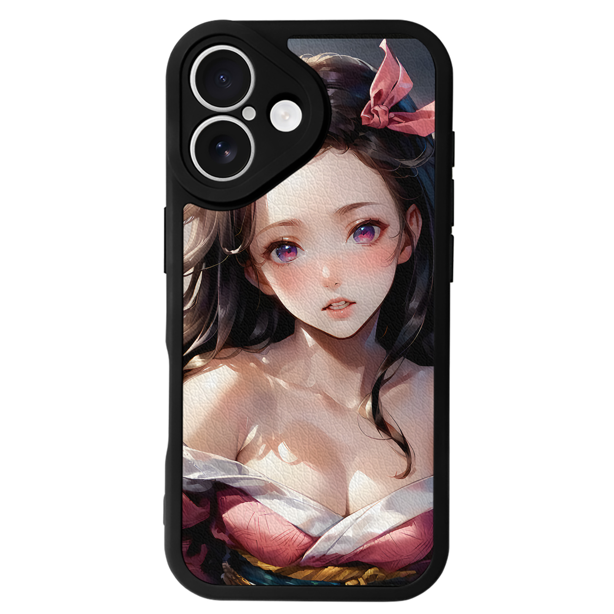 （画像用） 鬼滅の刃（きめつのやいば）竈門 禰󠄀豆子／かまど ねずこ Kamado Nezuko 【iPhone 16シリーズ対応】シリコンスマホケース（レザー調） 材質：シリコン